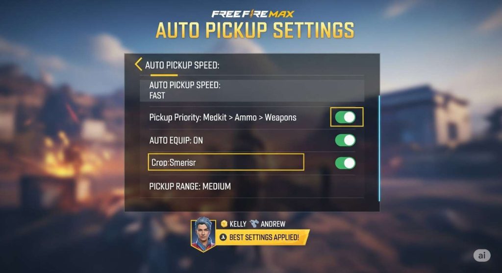 Auto pickup configuration as part of Free Fire MAX Best Settings to improve looting speed and gameplay efficiency