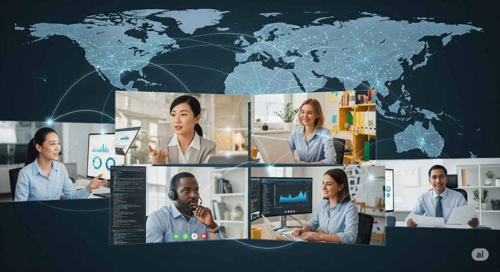 Four professionals representing diverse fields in the gig economy: a freelance writer with a laptop, a delivery driver with a scooter, a graphic designer at a workspace, and a remote worker with headphones, showcasing the flexibility and variety in the modern freelance workforce