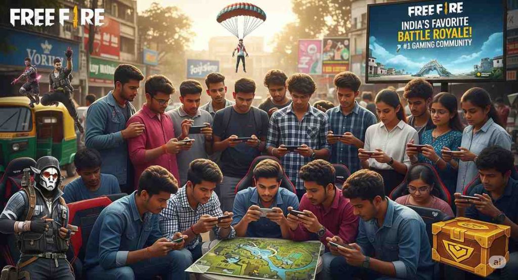 Indian gamers enjoying the Free Fire Battle Royale Game, showing its massive popularity in India