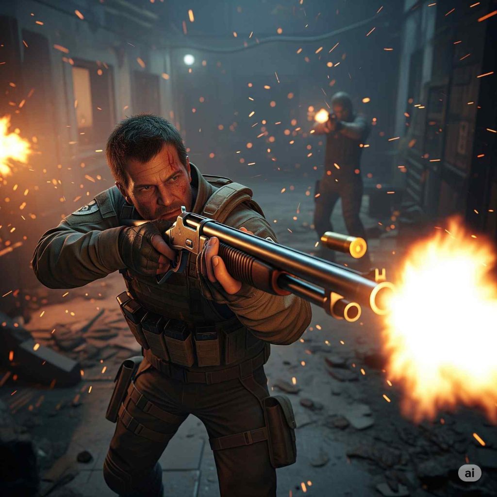 M1887 being fired in a head-on fight