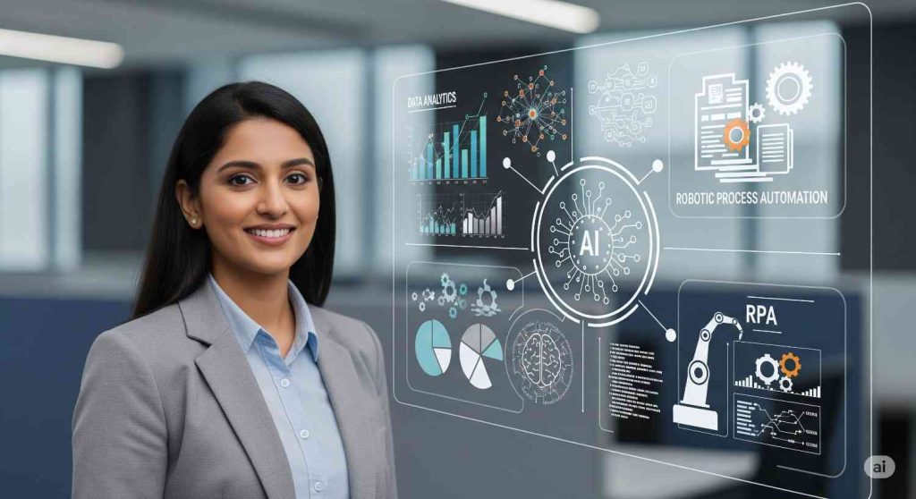 Key skills required to become a banking automation expert, showcasing RPA, AI, machine learning, and data analytics in the banking industry.