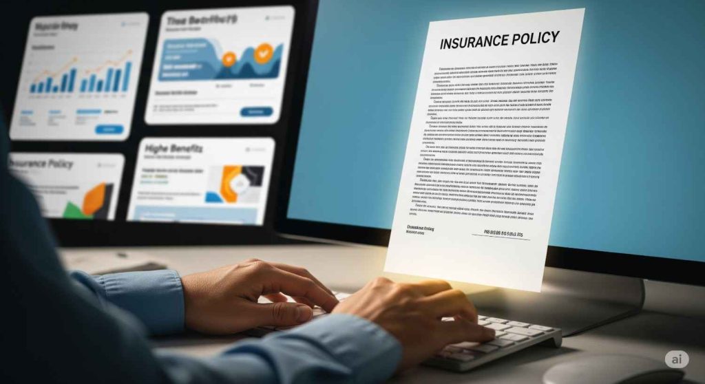 An illustration showing the insurance mistake of not comparing policies online, leading to missed benefits and costlier premiums.