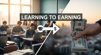 A visual roadmap showing the shortcut from learning to earning one skill at a time in 2025 — highlighting digital skills and growth.