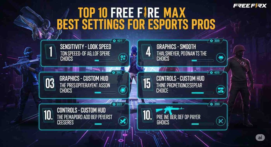 Top 10 Free Fire MAX Best Settings used by professional esports players for competitive gameplay and high performance