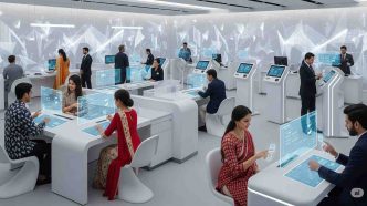 Infographic showing modern banking solutions in 2025 with mobile banking, AI tools, and secure digital payments.