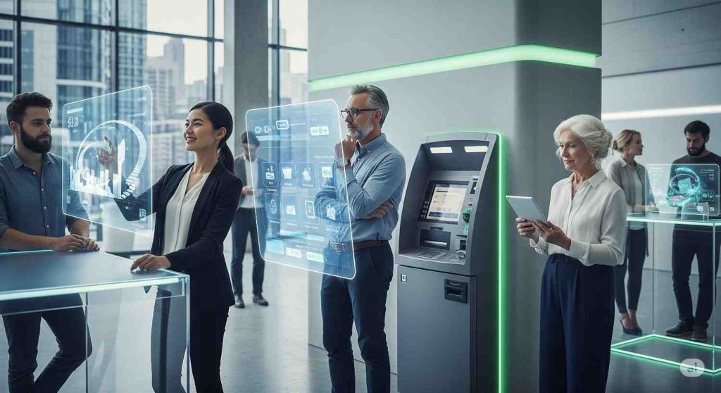 Visual representation explaining what modern banking solutions are, including mobile banking, AI, and digital payments.