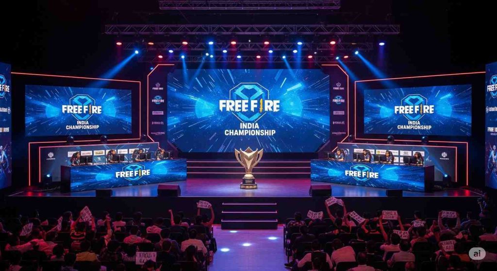 Introduction to the Free Fire India Championship showing teams and tournament branding