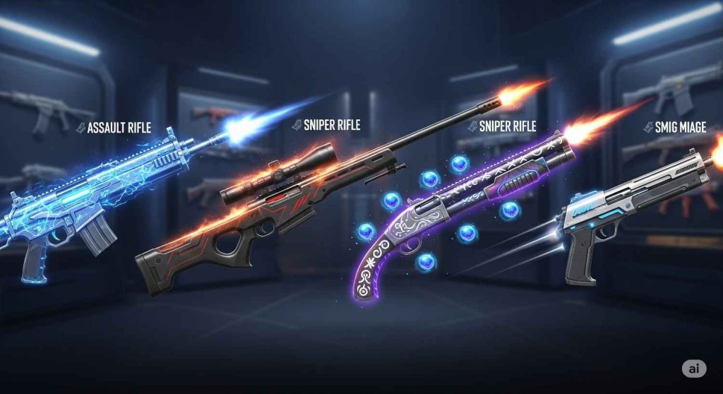 Legendary gun skins in Free Fire offering more than visuals with enhanced stats and gameplay effects.