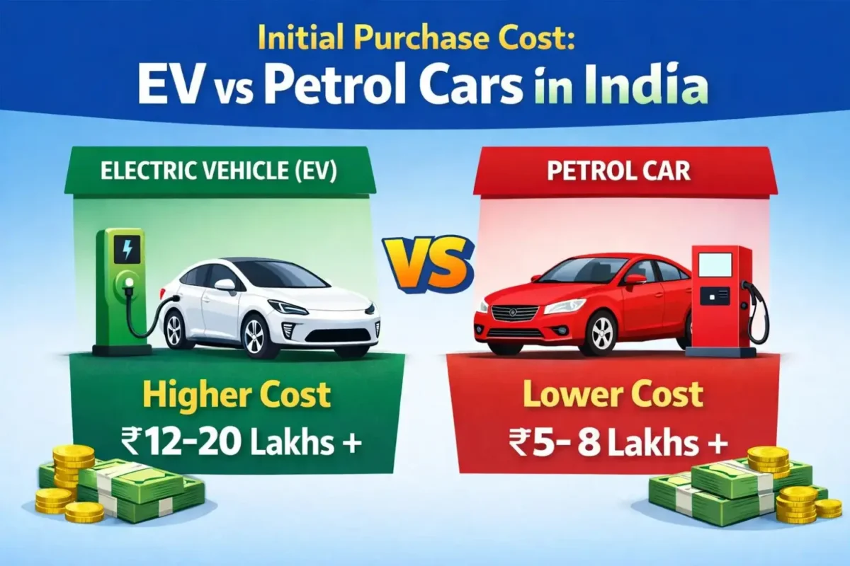 EV vs Petrol Cost Comparison India 2026 – initial purchase cost of electric vs petrol cars.