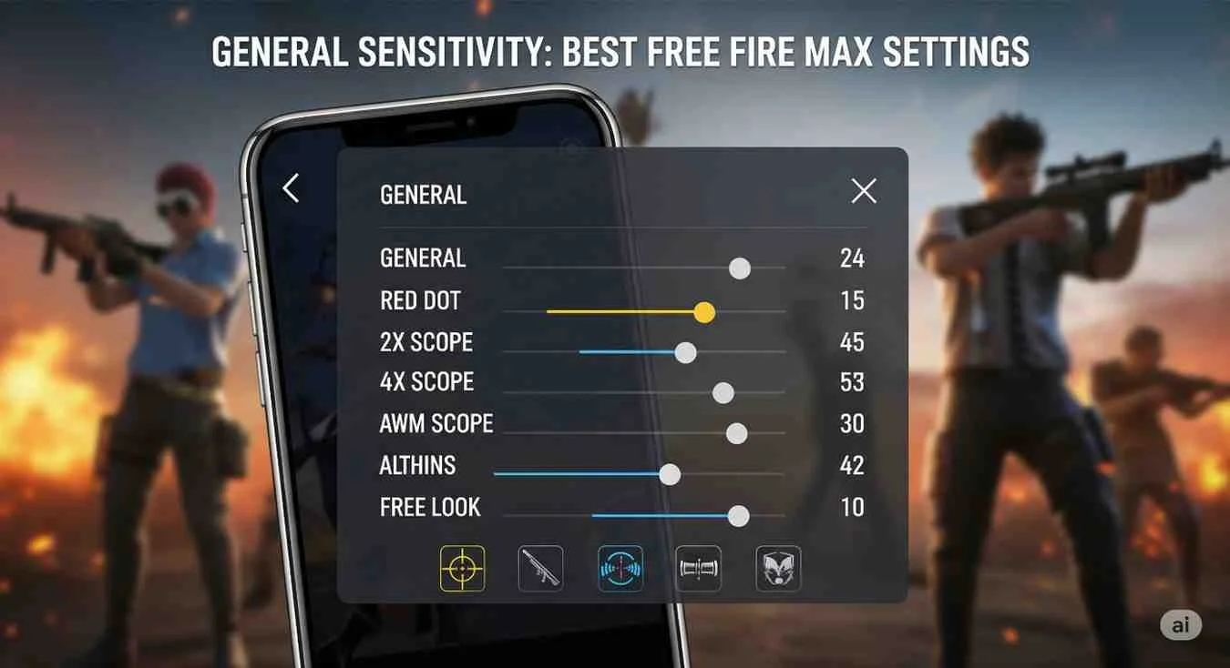 Recommended general sensitivity values as part of Free Fire MAX Best Settings for smooth aiming