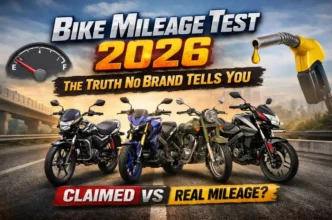 Bike Mileage Test 2026 showing real-world mileage comparison of popular Indian bikes versus claimed figures
